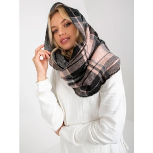 Light pink and black lady's checkered winter scarf