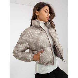 Dark beige short, patterned down jacket