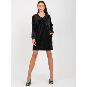 Black velour dress with triangular neckline from RUE PARIS