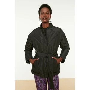 Trendyol Black Oversize Belted Zipper Closure Quilted Inflatable Coat