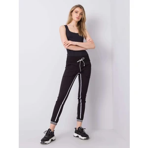 RUE PARIS Black sweatpants with drawstrings