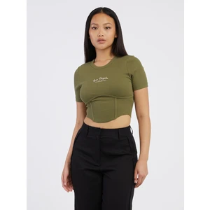 Khaki dámský crop top ONLY Lola - Dámské