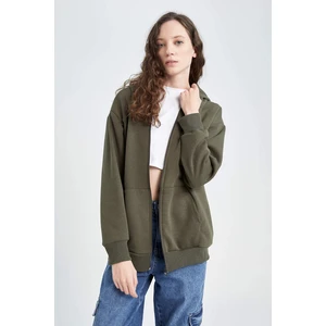 DEFACTO Oversize Fit Hooded Zippered Basic Sweatshirt