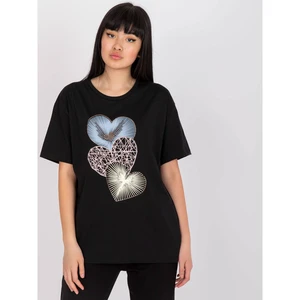 Black women's t-shirt with a decorative application