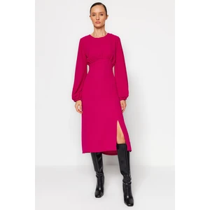 Trendyol Fuchsia Waist Opening Midi Voluminous Sleeve Detailed Woven Woven Dress