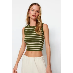 Trendyol Green Crop Striped Knitwear Blouse