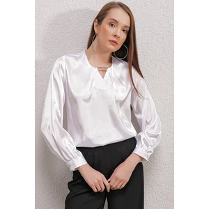 Bigdart 0448 Flowy Satin Blouse - White