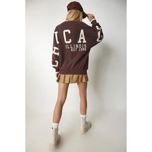 Happiness İstanbul Women's Brown Printed Oversized Sweatshirt