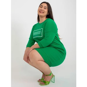 Green cotton dress of larger size with slogan