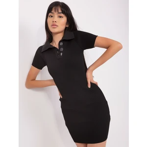 Knitted black mini polo dress