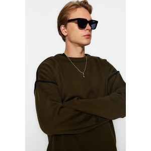 Trendyol Khaki Men's Oversize Fit Wide fit Crewneck Pile Detailed Knitwear Sweater