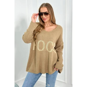 Sweater with the inscription Rock dark beige