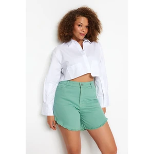 Trendyol Curve Mint Fringed Tasseled Flexible Skinny Denim Shorts & Bermuda