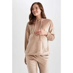 DEFACTO Hooded Velvet Maternity Sweatshirt with Flounce Sleeves