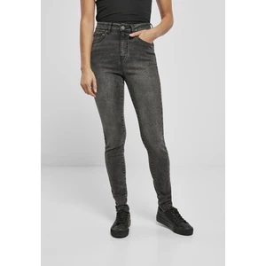 Ladies High Waist Skinny Jeans Black Stone Washed