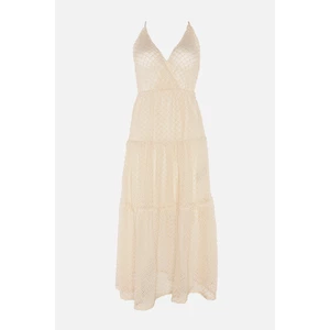 Trendyol White Ruffle Szczegółowa koronkowa sukienka plażowa