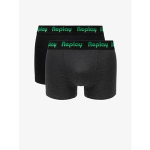 Replay Boxerky Boxer Style 5 Jacquard Logo 2Pcs Box - Black/D G Mel/Gre - Pánské