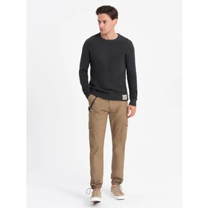 Ombre Men's pants with cargo pockets and leg hem - warm brown