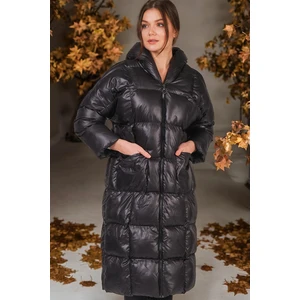 Z6680 DEWBERRY LADIES' INFLATABLE COAT-PLAIN BLACK