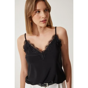 Happiness İstanbul Women's Black Lace Knitted Blouse