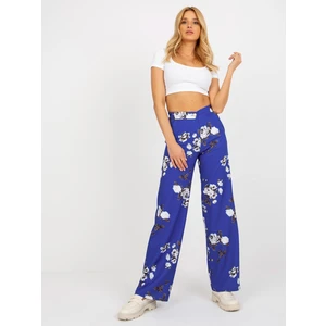 Cobalt Blue Wide Fabric Flowered Trousers