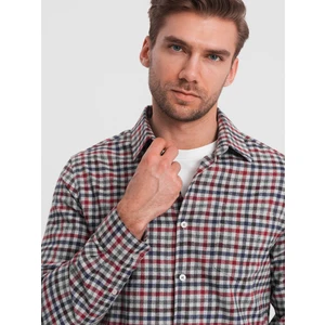 Ombre Men's checkered flannel shirt - navy blue and red