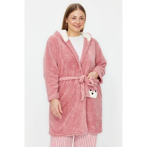 Trendyol Curve Powder Wellsoft/Plush Animal Figured Pocket Hooded Knitted Dressing Gown