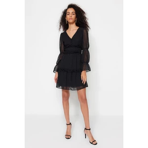 Trendyol Black Waist Opening Mini Dress with Woven Lining and Frills