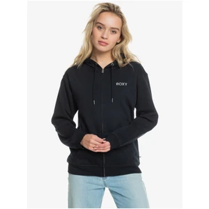 Women's Zippered Black Hoodie Roxy Surf Stoked - Women