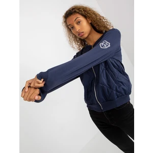 Navy Blue Quilted Bomber Sweatshirt with RUE PARIS badge