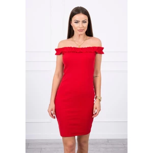 Off-the-shoulder dress with frills red