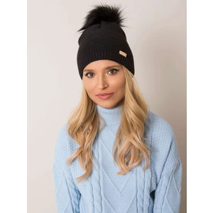 RUE PARIS Black hat with a pompom