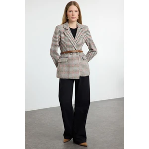 Trendyol Multi Color Regular Lined Belted Plaid Woven Jacket