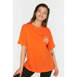 Trendyol Curve Orange Printed Knitted T-Shirt