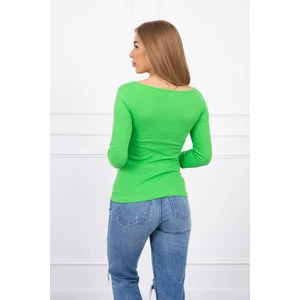 Ribbed blouse with a neckline green neon