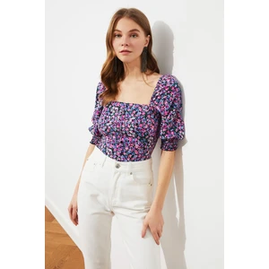 Trendyol Multicolor Floral Print Square Neck Crop Blouse