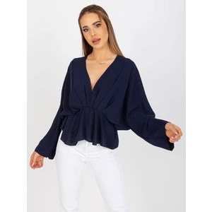 One-size dark blue blouse with wide Raquel sleeves