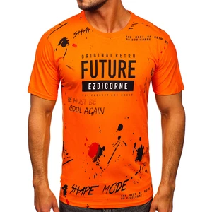Oranžové pánske tričko s potlačou Bolf 14476