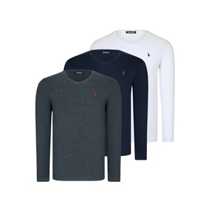 TRIPLE SET T8587 DEWBERRY V COLLAR MEN'S SWEATSHIRT-LACİVERT-ANTHRACITE-WHITE