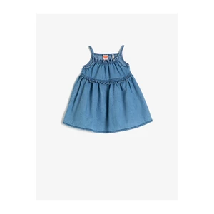 Koton Baby Girl Blue Cotton Sleeveless Ruffled Jeans Dress