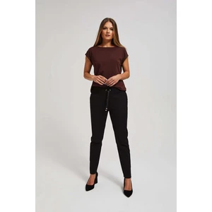 Plain trousers with tie at the waist - black