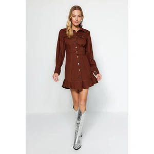 Trendyol Brown Button Detailed Mini Woven Shirt Dress