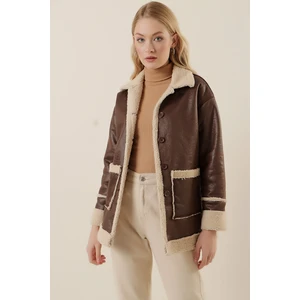 Bigdart 9100 Faux Shearling Leather Coat - Brown