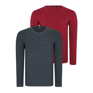 DOUBLE SET T8587 DEWBERRY V-NECK MEN'S SWEATSHIRT-BURGUNDY-ANTHRACITE