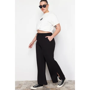 Trendyol Curve Black Slit Detailní tenké pletené tepláky