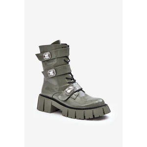 Women's Patent Work Boots Green S.Barski