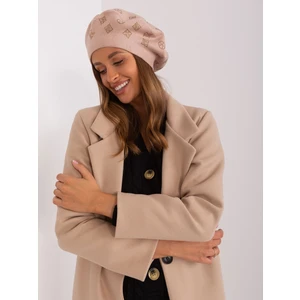 Beige women's beret with appliqués