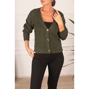 armonika Women's Khaki Thessaloniki Knitted Buttoned Cardigan