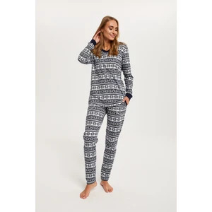 Women's pyjamas Alaska long sleeves, long trousers - navy blue print