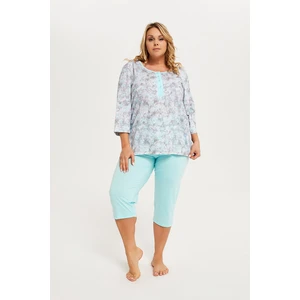 Women's pyjamas Ganika 3/4 sleeve, 3/4 legs - print/turquoise